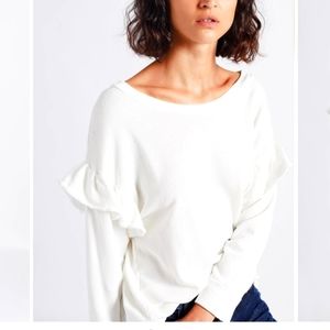 Current  Elliott The ruffle sweatshirt white long  sleeves Small Medium